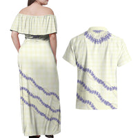 Hawaii Honohono Palaka Motifs Couples Matching Off Shoulder Maxi Dress and Hawaiian Shirt Hawaiian Orchid Lei LT14 - Polynesian Pride
