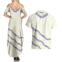 Hawaii Honohono Palaka Motifs Couples Matching Summer Maxi Dress and Hawaiian Shirt Hawaiian Orchid Lei LT14 - Polynesian Pride