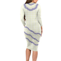 Hawaii Honohono Palaka Motifs Long Sleeve Bodycon Dress Hawaiian Orchid Lei LT14 - Polynesian Pride