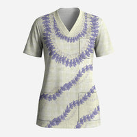 Hawaii Honohono Palaka Motifs Scrub Top Hawaiian Orchid Lei