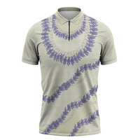 Hawaii Honohono Palaka Motifs Zipper Polo Shirt Hawaiian Orchid Lei LT14 Cream - Polynesian Pride