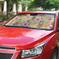 Beige Hawaii Hibiscus With Tropical Flowers Motifs Auto Sun Shade - Polynesian Pride