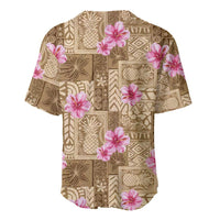 Beige Hawaii Hibiscus With Tropical Flowers Motifs Baseball Jersey - Polynesian Pride