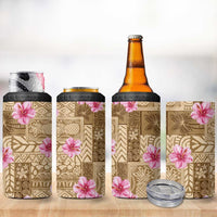 Beige Hawaii Hibiscus With Tropical Flowers Motifs 4 in 1 Can Cooler Tumbler LT14 - Polynesian Pride