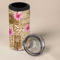 Beige Hawaii Hibiscus With Tropical Flowers Motifs 4 in 1 Can Cooler Tumbler LT14 - Polynesian Pride