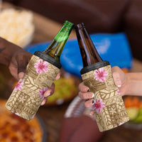 Beige Hawaii Hibiscus With Tropical Flowers Motifs 4 in 1 Can Cooler Tumbler LT14 - Polynesian Pride