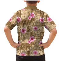 Beige Hawaii Hibiscus With Tropical Flowers Motifs Family Matching Mermaid Dress and Hawaiian Shirt LT14 - Polynesian Pride