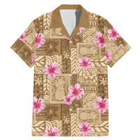 Beige Hawaii Hibiscus With Tropical Flowers Motifs Family Matching Mermaid Dress and Hawaiian Shirt LT14 Dad's Shirt - Short Sleeve Beige - Polynesian Pride