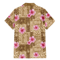 Beige Hawaii Hibiscus With Tropical Flowers Motifs Family Matching Mermaid Dress and Hawaiian Shirt LT14 - Polynesian Pride