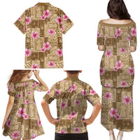 Beige Hawaii Hibiscus With Tropical Flowers Motifs Family Matching Puletasi and Hawaiian Shirt LT14 - Polynesian Pride