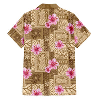Beige Hawaii Hibiscus With Tropical Flowers Motifs Family Matching Short Sleeve Bodycon Dress and Hawaiian Shirt LT14 - Polynesian Pride