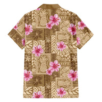 Beige Hawaii Hibiscus With Tropical Flowers Motifs Family Matching Tank Maxi Dress and Hawaiian Shirt LT14 - Polynesian Pride