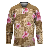 Beige Hawaii Hibiscus With Tropical Flowers Motifs Hockey Jersey - Polynesian Pride