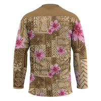 Beige Hawaii Hibiscus With Tropical Flowers Motifs Hockey Jersey - Polynesian Pride