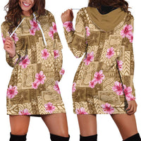 Beige Hawaii Hibiscus With Tropical Flowers Motifs Hoodie Dress LT14 - Polynesian Pride