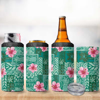 Cyan Hawaii Hibiscus With Tropical Flowers Motifs 4 in 1 Can Cooler Tumbler LT14 - Polynesian Pride