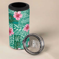Cyan Hawaii Hibiscus With Tropical Flowers Motifs 4 in 1 Can Cooler Tumbler LT14 - Polynesian Pride