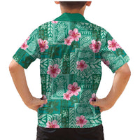 Cyan Hawaii Hibiscus With Tropical Flowers Motifs Family Matching Mermaid Dress and Hawaiian Shirt LT14 - Polynesian Pride