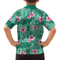 Cyan Hawaii Hibiscus With Tropical Flowers Motifs Family Matching Puletasi and Hawaiian Shirt LT14 - Polynesian Pride
