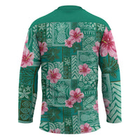Cyan Hawaii Hibiscus With Tropical Flowers Motifs Hockey Jersey - Polynesian Pride