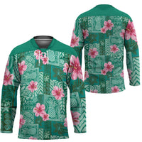 Cyan Hawaii Hibiscus With Tropical Flowers Motifs Hockey Jersey - Polynesian Pride