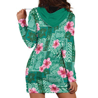 Cyan Hawaii Hibiscus With Tropical Flowers Motifs Hoodie Dress LT14 - Polynesian Pride