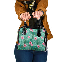 Cyan Hawaii Hibiscus With Tropical Flowers Motifs Shoulder Handbag - Polynesian Pride