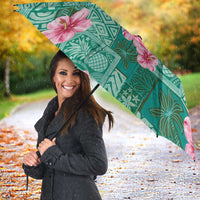 Cyan Hawaii Hibiscus With Tropical Flowers Motifs Umbrella - Polynesian Pride