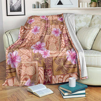 Orange Hawaii Hibiscus With Tropical Flowers Motifs Blanket - Polynesian Pride