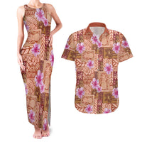 Orange Hawaii Hibiscus With Tropical Flowers Motifs Couples Matching Tank Maxi Dress and Hawaiian Shirt - Polynesian Pride