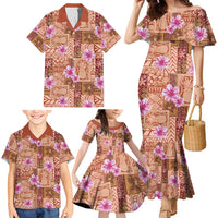 Orange Hawaii Hibiscus With Tropical Flowers Motifs Family Matching Mermaid Dress and Hawaiian Shirt LT14 - Polynesian Pride