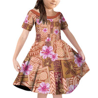 Orange Hawaii Hibiscus With Tropical Flowers Motifs Family Matching Off Shoulder Short Dress and Hawaiian Shirt LT14 Daughter's Dress Orange - Polynesian Pride