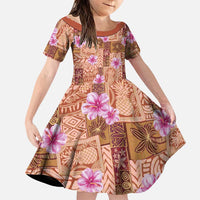 Orange Hawaii Hibiscus With Tropical Flowers Motifs Family Matching Puletasi and Hawaiian Shirt LT14 Daughter's Dress Orange - Polynesian Pride