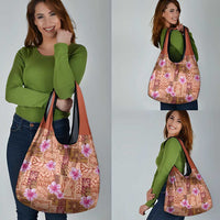 Orange Hawaii Hibiscus With Tropical Flowers Motifs Grocery Bag - Polynesian Pride