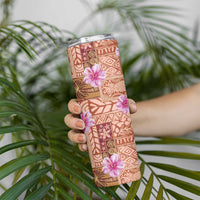 Orange Hawaii Hibiscus With Tropical Flowers Motifs Skinny Tumbler LT14 - Polynesian Pride