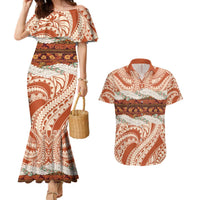 Aloha Hawaii Mikioi Lei Couples Matching Mermaid Dress and Hawaiian Shirt Beige Tropical Flower Pattern LT14 Beige - Polynesian Pride