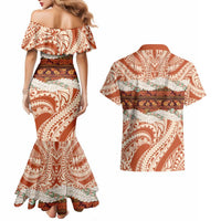 Aloha Hawaii Mikioi Lei Couples Matching Mermaid Dress and Hawaiian Shirt Beige Tropical Flower Pattern LT14 - Polynesian Pride