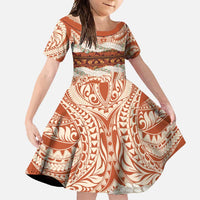 Aloha Hawaii Mikioi Lei Family Matching Off Shoulder Maxi Dress and Hawaiian Shirt Beige Tropical Flower Pattern LT14 Daughter's Dress Beige - Polynesian Pride