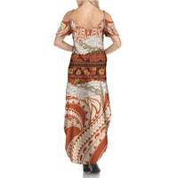 Aloha Hawaii Mikioi Lei Family Matching Summer Maxi Dress and Hawaiian Shirt Beige Tropical Flower Pattern LT14 - Polynesian Pride