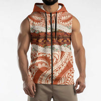 Aloha Hawaii Mikioi Lei Sleeveless Zip Hoodie Beige Tropical Flower Pattern LT14