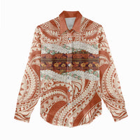 Aloha Hawaii Mikioi Lei Women Casual Shirt Beige Tropical Flower Pattern - Polynesian Pride