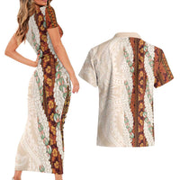 Aloha Hawaii Mikioi Lei Couples Matching Short Sleeve Bodycon Dress and Hawaiian Shirt Cattail Red Tropical Flower Pattern LT14 - Polynesian Pride
