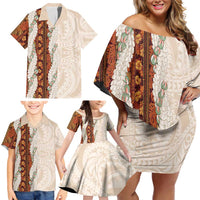 Aloha Hawaii Mikioi Lei Family Matching Off Shoulder Short Dress and Hawaiian Shirt Cattail Red Tropical Flower Pattern LT14 - Polynesian Pride