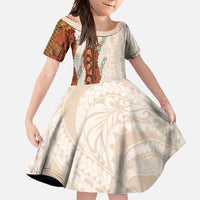 Aloha Hawaii Mikioi Lei Family Matching Short Sleeve Bodycon Dress and Hawaiian Shirt Cattail Red Tropical Flower Pattern LT14 Daughter's Dress Cattail Red - Polynesian Pride