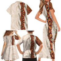 Aloha Hawaii Mikioi Lei Family Matching Short Sleeve Bodycon Dress and Hawaiian Shirt Cattail Red Tropical Flower Pattern LT14 - Polynesian Pride