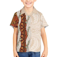 Aloha Hawaii Mikioi Lei Family Matching Short Sleeve Bodycon Dress and Hawaiian Shirt Cattail Red Tropical Flower Pattern LT14 Son's Shirt Cattail Red - Polynesian Pride