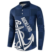 New Zealand Auckland Football Custom Button Sweatshirt Navy Blue City Anchor Sky Tower Symbol LT14 - Polynesian Pride