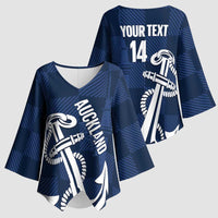 New Zealand Auckland Football Custom Kimono Sleeve Blouse Navy Blue City Anchor Sky Tower Symbol LT14 - Polynesian Pride