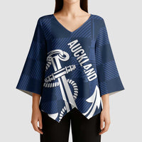 New Zealand Auckland Football Custom Kimono Sleeve Blouse Navy Blue City Anchor Sky Tower Symbol LT14 - Polynesian Pride