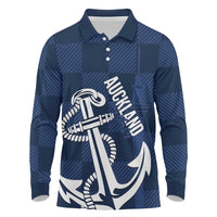 New Zealand Auckland Football Custom Long Sleeve Polo Shirt Navy Blue City Anchor Sky Tower Symbol LT14 Navy Blue - Polynesian Pride